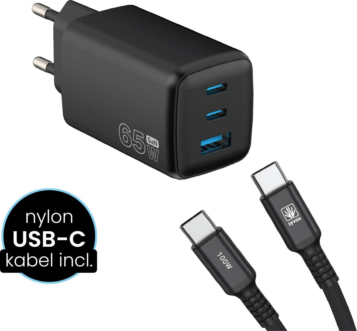 SYVOX Power 65W Fast Charger + 2m 100W Cable