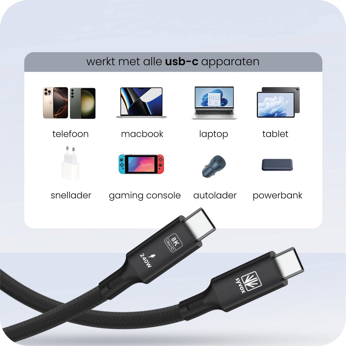 SYVOX Power 240W 40Gbps USB-C Cable — product photo 6 of 7