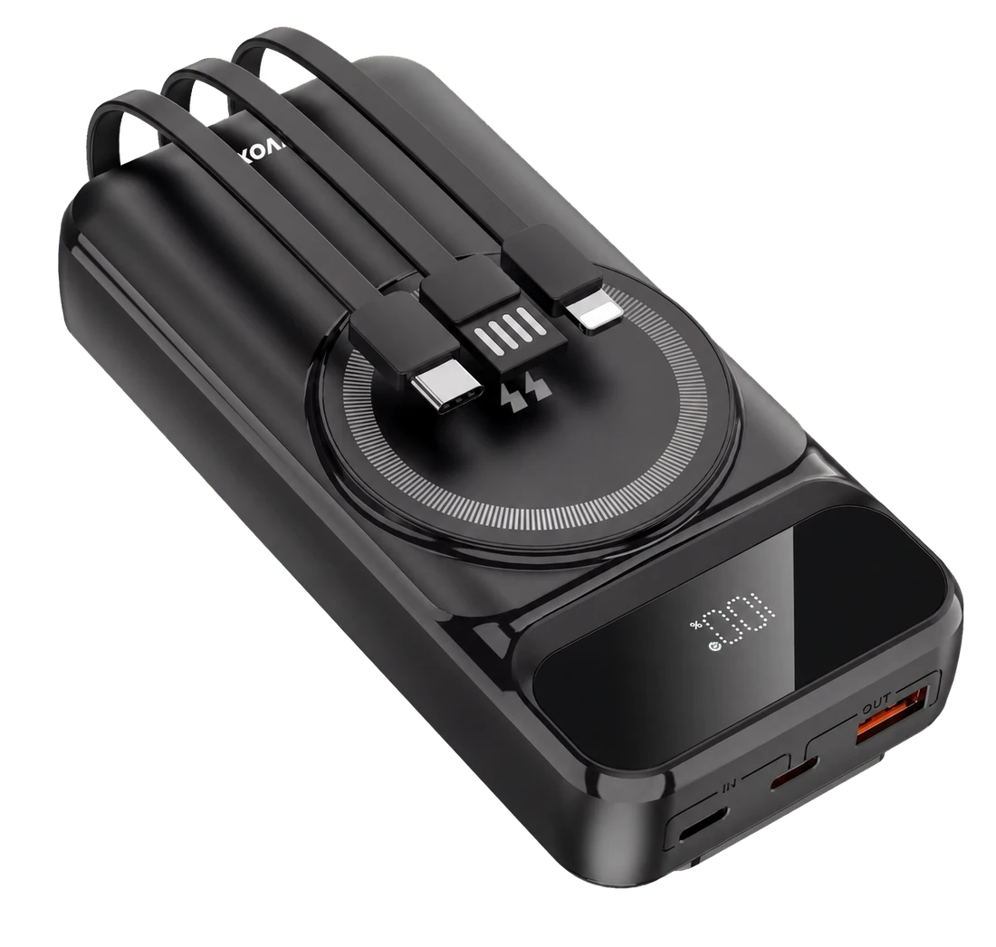 SYVOX Magnetic Powerbank met ingebouwde kabels als vrijstaand productbeeld